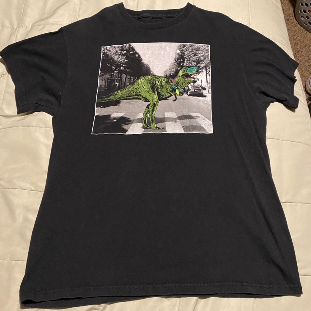 Weird T. rex dinosaur t shirt worn